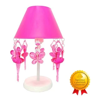 Abajur Infantil Luminária Borboletas e Bailarinas Rosa Pink Decorar Quarto Bebê Menina Abajur de Mesa Tema Kids