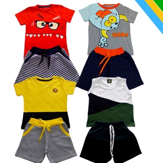 Kit 8 peças roupa de menino Moletom Premium com 4 shorts e 4 camisetas/regatas roupa infantil masculino