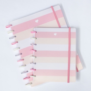 Combo 1 Caderno De Disco Grande + 1 A5 Rosa Listrado - Moreih