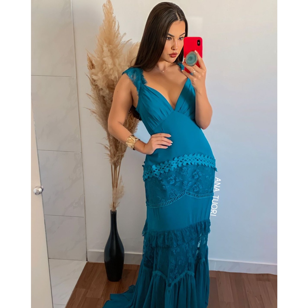 Vestido de festa longo, com capa e fenda - Azul Royal - Vestidos de festa e  casamento civil