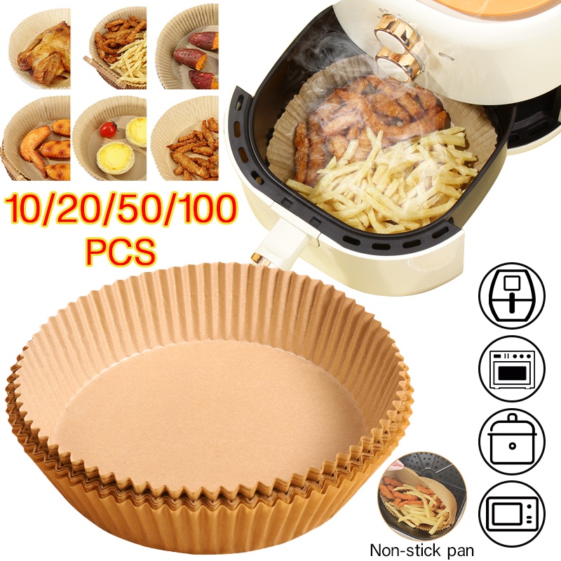 100pcs 20cm Airfryer Forro De Papel Descartável Antiaderente Esteira A Vapor Tapetes De Cozimento De Papel Redondo Cozinha Acessórios De Cozimento