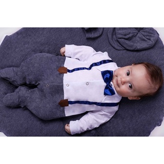 Saída de Maternidade Para Bebe Menino Marinho 04 peças Victor Branco Roupas Para Bebê
