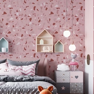 Papel De Parede Adesivo Granilite Tons de Rosa e Branco - Para Quarto, Sala, Cozinha, Escritório e Lazer
