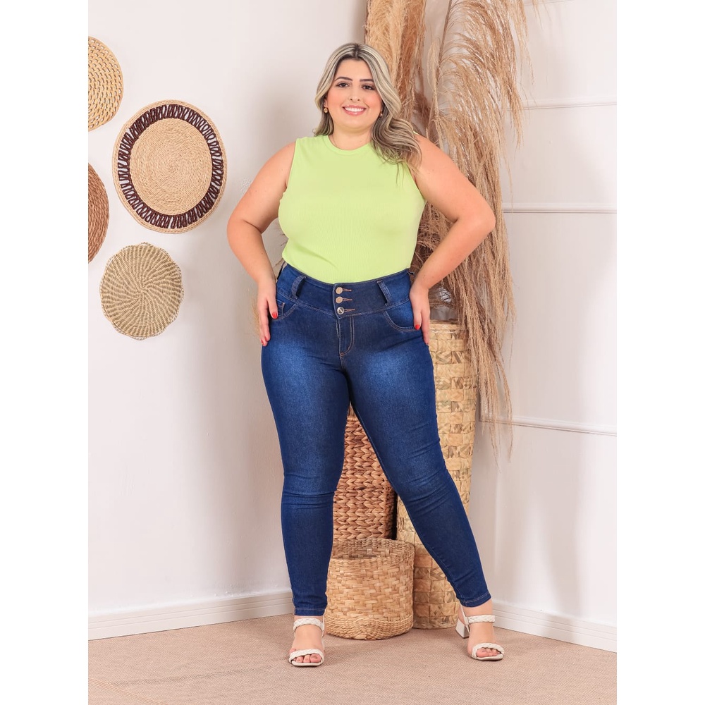 Calça Feminina Jeans Capri Jogger Com Lycra Plus Size