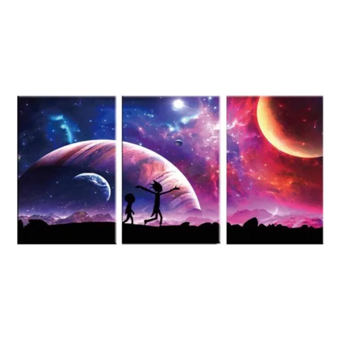 Quadros Decorativos Wallpaper Full HD /4K 3 Peças Rick And Morth Espaço