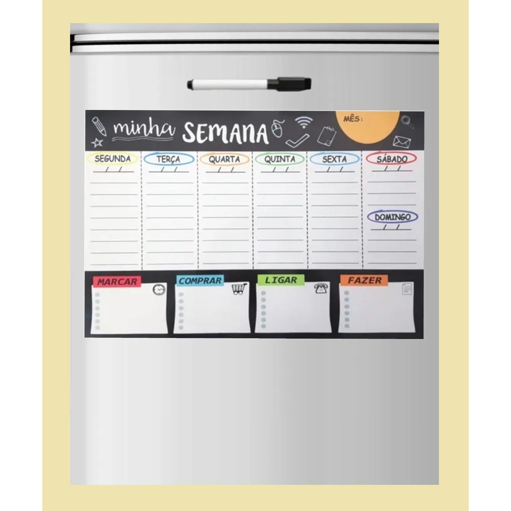 Quadro Magnético para Geladeira Lista de compras Planner 40x30cm ...