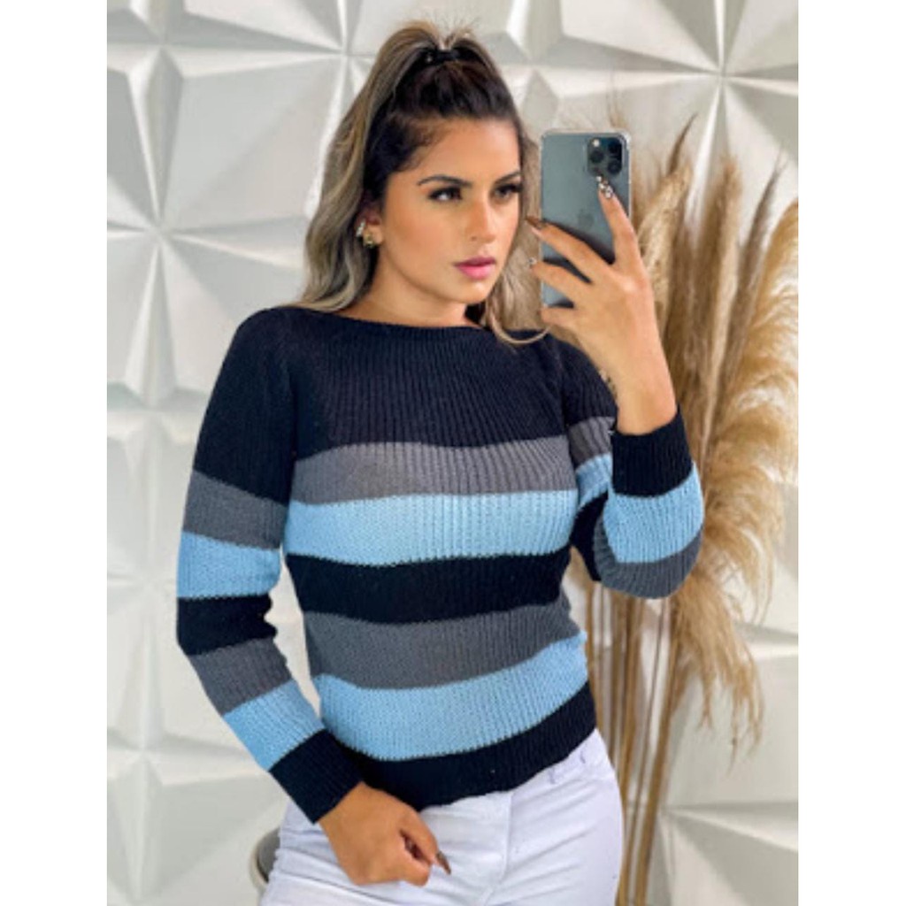 Blusa Feminina Suéter de Tricot Gola Redonda