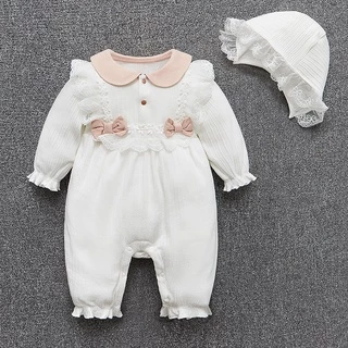 Babados Rendas Menina Roupa Do Bebê Recém-Nascido Manga Longa Princesa Primavera Macacão Infantil Meninas + Chapéus