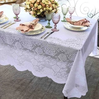 Toalha de Mesa - Quadrada 4 Lugares - 160X160 - Renda Portuguesa Provence Branca