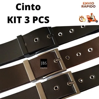 kit 3 peças de cinto masculino largo com 8 ilhos todos tamanhos do pp até plus size