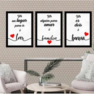 Quadro Decorativo Kit 3 Peças Lar Família Amor