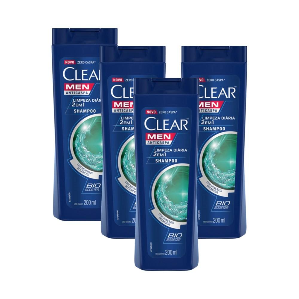 Kit 4 Shampoos Anticaspa Clear Limpeza Diária 2 Em 1 200ml | Shopee Brasil