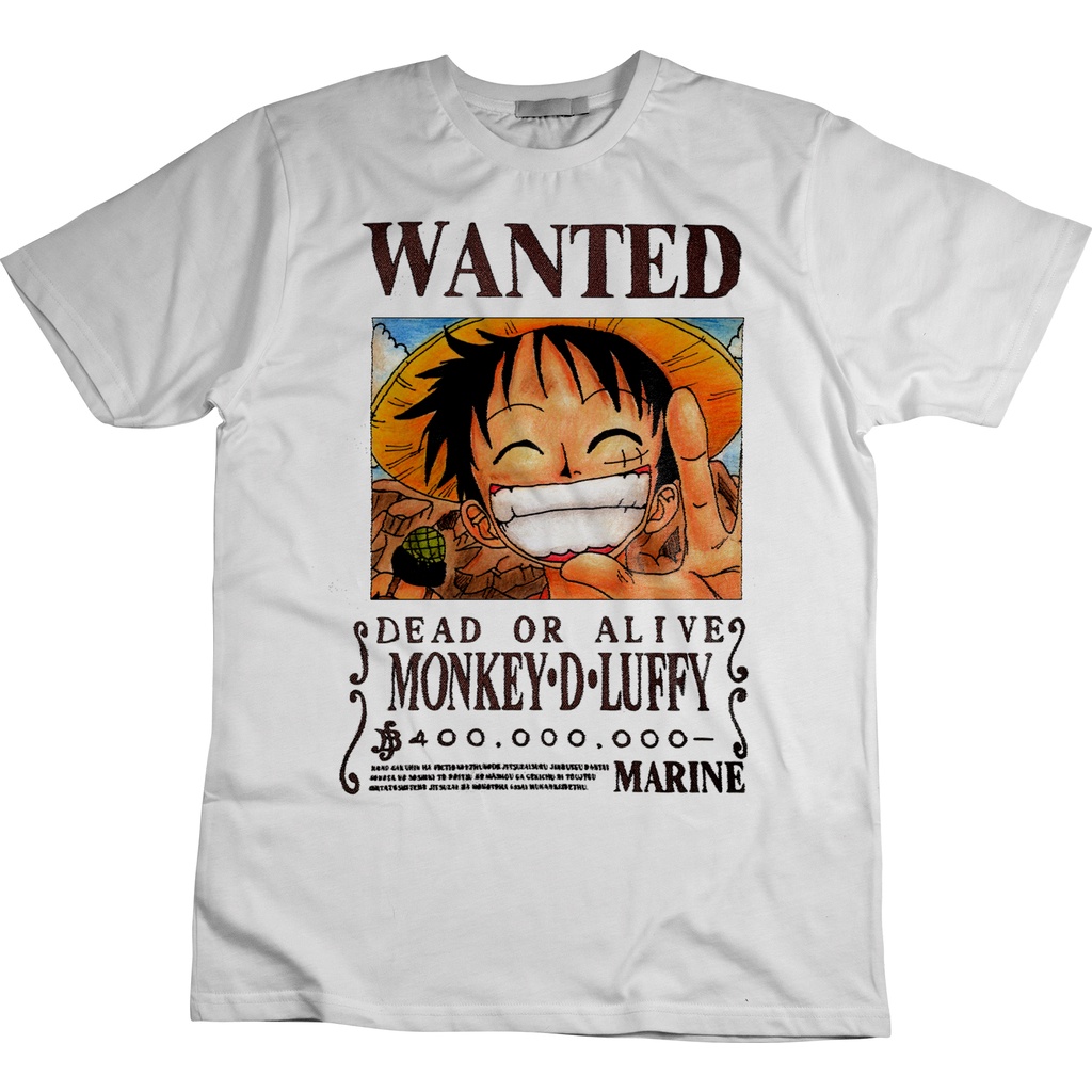 Camiseta do Anime ONE PIECE - Monkey D Luffy Wanted - Cor Branca