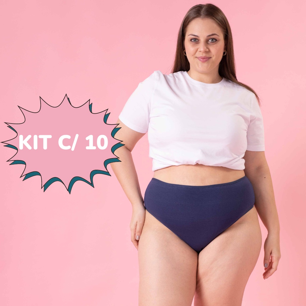 Kit 10 Calcinha Plus Size Gordinha Tanga Alta De Algodão Forro  Antibacteriano Antialérgico