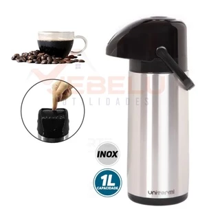 Garrafa Térmica Verona Pressão 1 Litro Aço Inox Unitermi