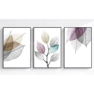 Quadro Decorativo kit 03 Peças Tamanhos: 40x60 - 50x70 Arte Minimalista Folhagem Para Sala Quarto Escritório - Placas Sem Moldura