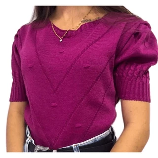 Blusa Feminina Blusinha de Tricô Manga Curta Princesa Tricot Moda Verão Tendência