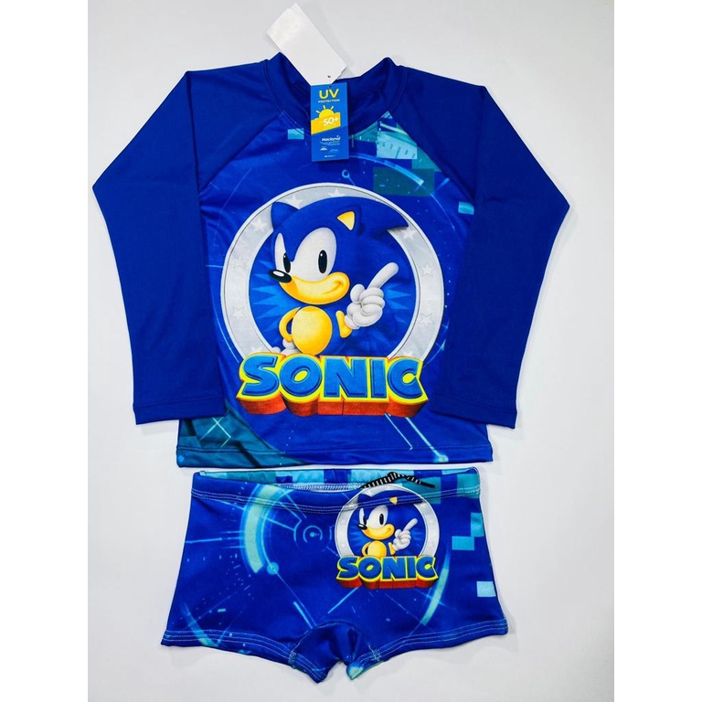 Sunga Blusa Infantil com Proteção Solar Manga Longa UV50 SONIC 2 Roupa para  Menino Praia Piscina