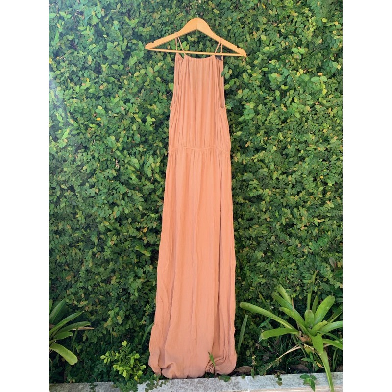 Vestido Forever 21 Longo Franzido Laranja