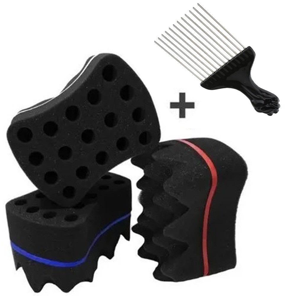 Esponja Nudred Enrolar Cabelo Dupla M 16 mm + Pente Afro Metal | Shopee ...