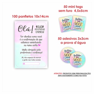 Kit Papelaria Combo Empreendedor Panfletos Agradecimento ao Cliente + Mini cartões Tag sem Furo + Adesivos mod 19