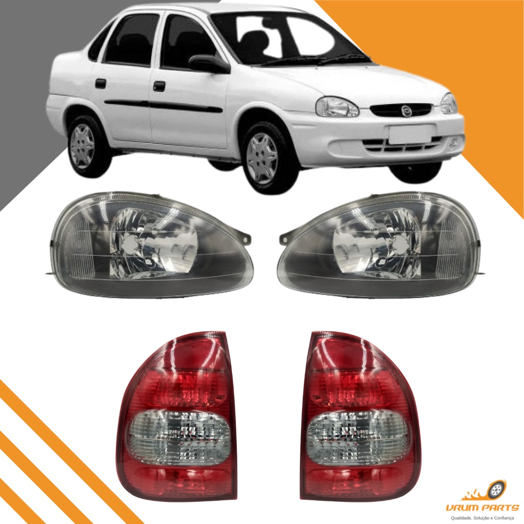 Kit Farol Mascara Negra Vidro + Lanterna Corsa Sedan Classic Bolha 2000 01 02 03 04 05 06 07 08 09 2010