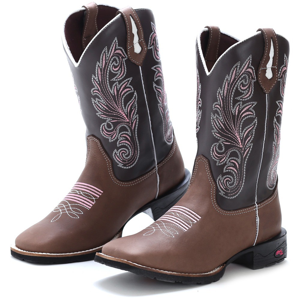 Bota Feminina Texana Country Botina Bico Quadrado Bordado Oferta Cano ...