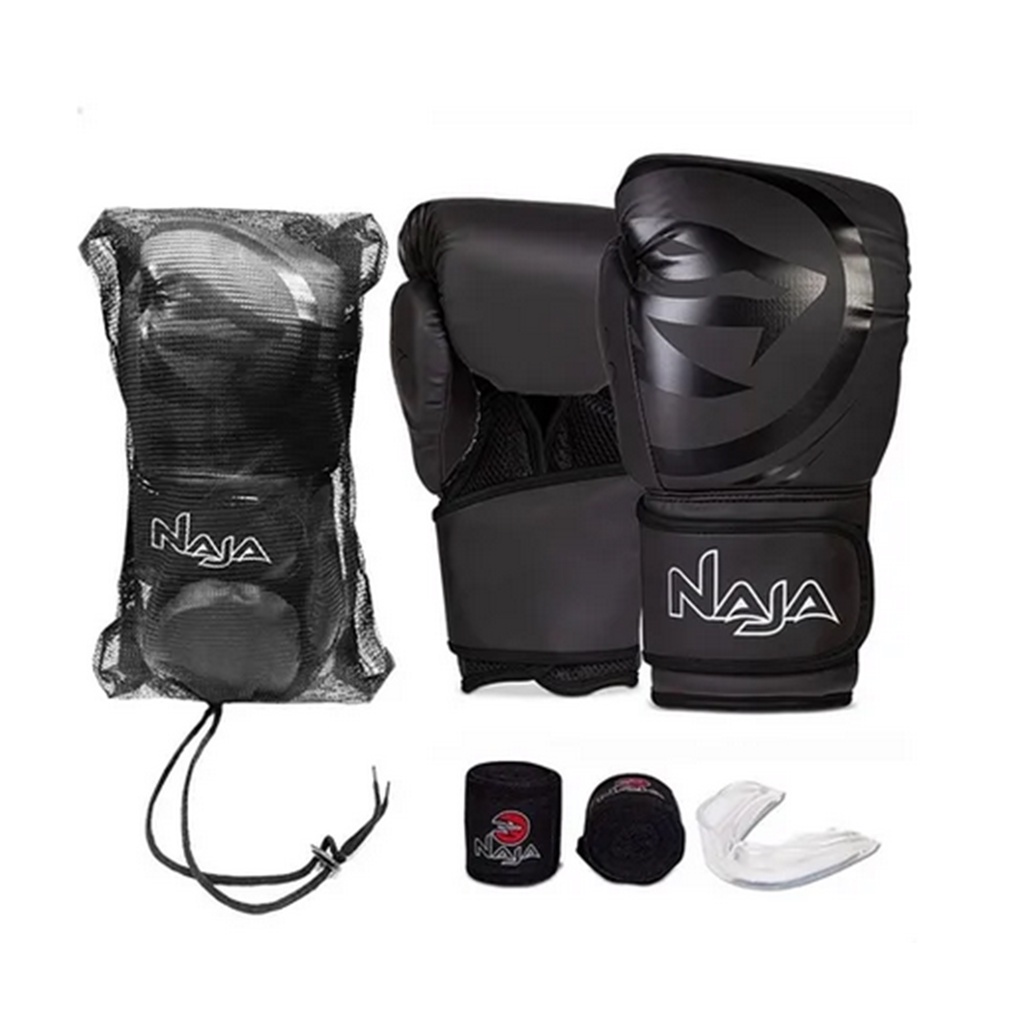 Kit Naja Black Line Luva + Bandagem + Bucal muay thai boxe lançamento original