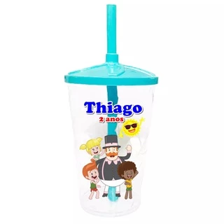 Kit C/ 20 Copos Twister Shake Personalizado 400ml C/Tampa e Canudo Tema Mundo Bita