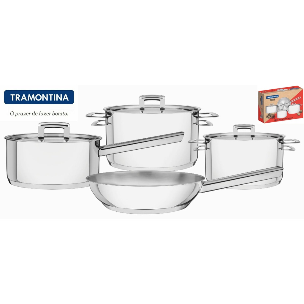 kit de Panelas Tramontina em Aço Inox Fundo Triplo 4 Peças | Shopee Brasil