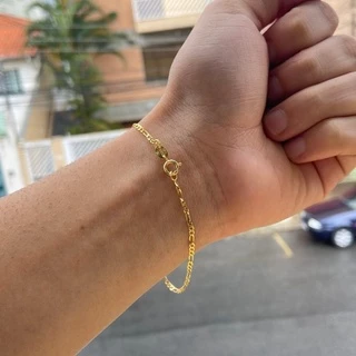 Pulseira Masculina de Ouro 24K Pulseira 3 por 1 Grumet Fina Banhada a Ouro em Oferta na Shopee