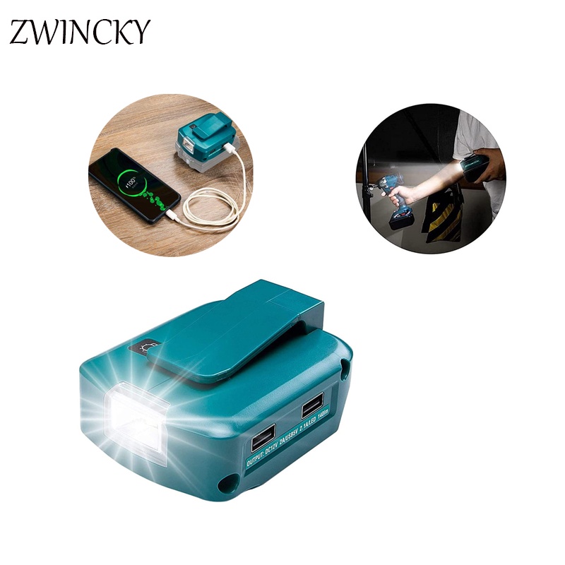 ZWINCKY Bateria De Leão De 14.4V/18V Porta USB Dupla Com Luz LED Holofote Para Baterias Makita
