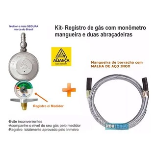 Registro De Bujão Fogão + Mangueira 3 Metros Resistente