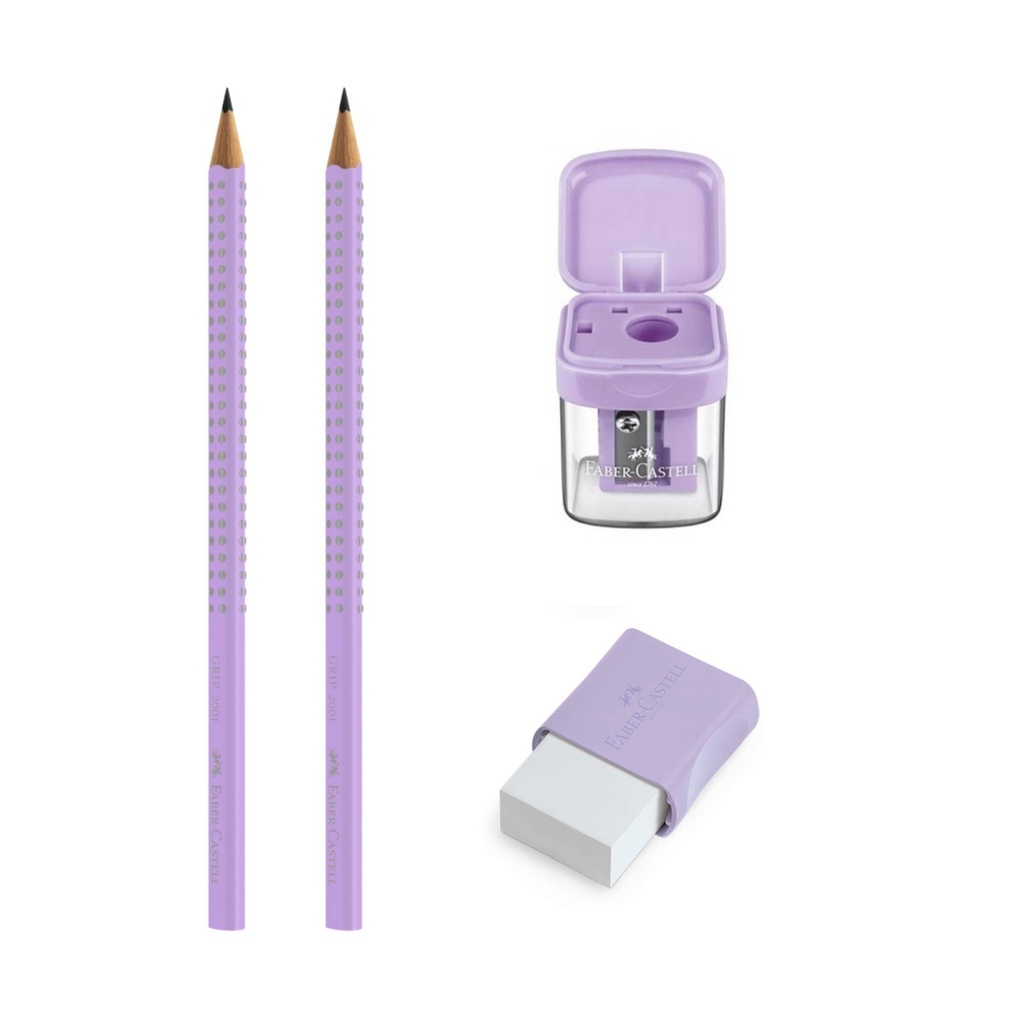 Kit Fabercastell Lápis, Borracha E Apontador Lilás Pastel Shopee