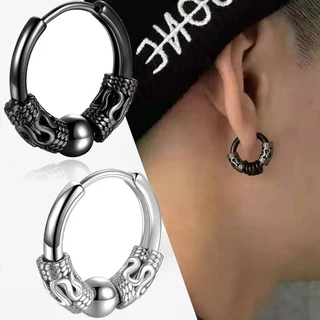 Brincos Punk Masculino De Aço Inoxidável De Hip Hop Padrão De Dragão Pingente Redondo Para Joias Masculinas Presentes