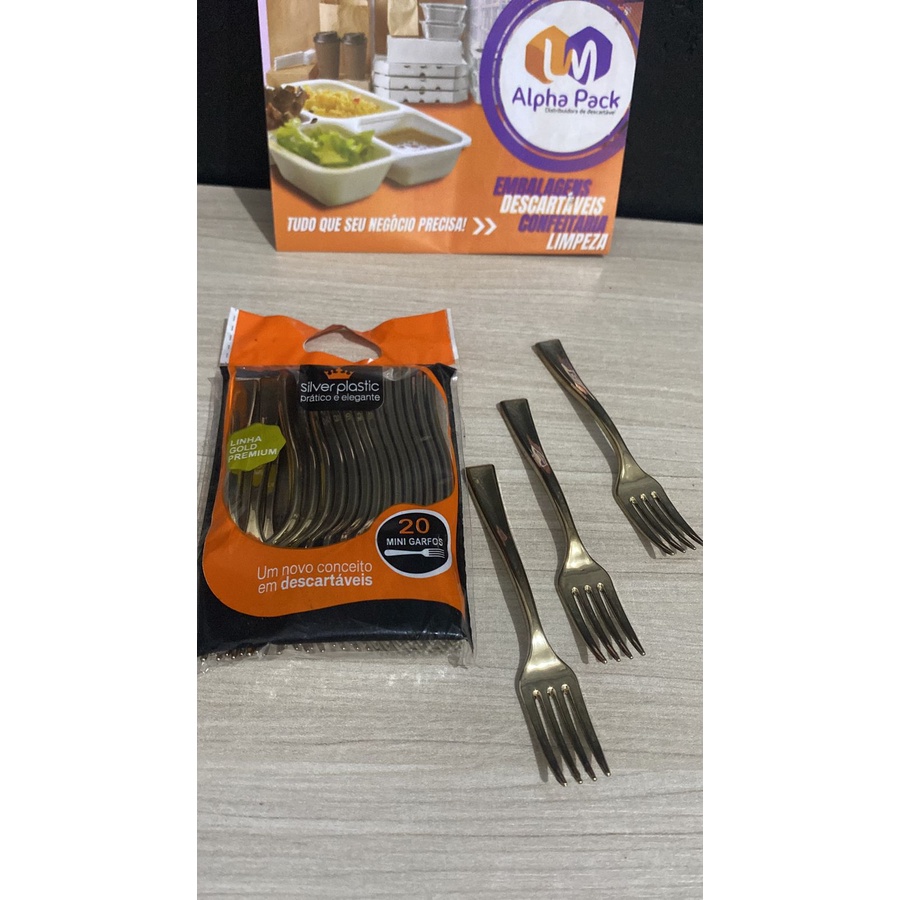 Mini Garfo Linha Gold Premium C/20 Silver Plastic | Shopee Brasil