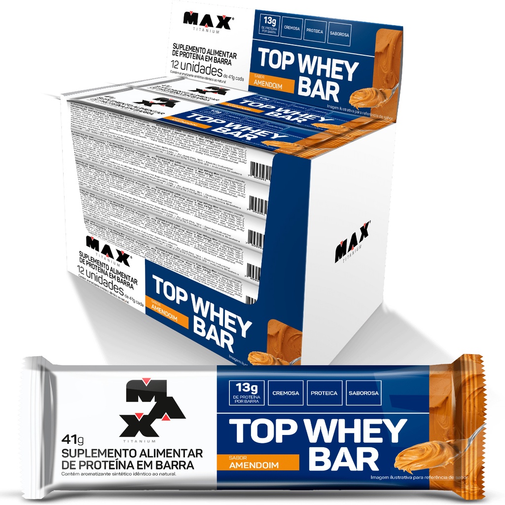 Barra de Proteína Top Whey Bar – 12un x 41g cada (492g) – Max Titanium (Barrinha de Proteína)