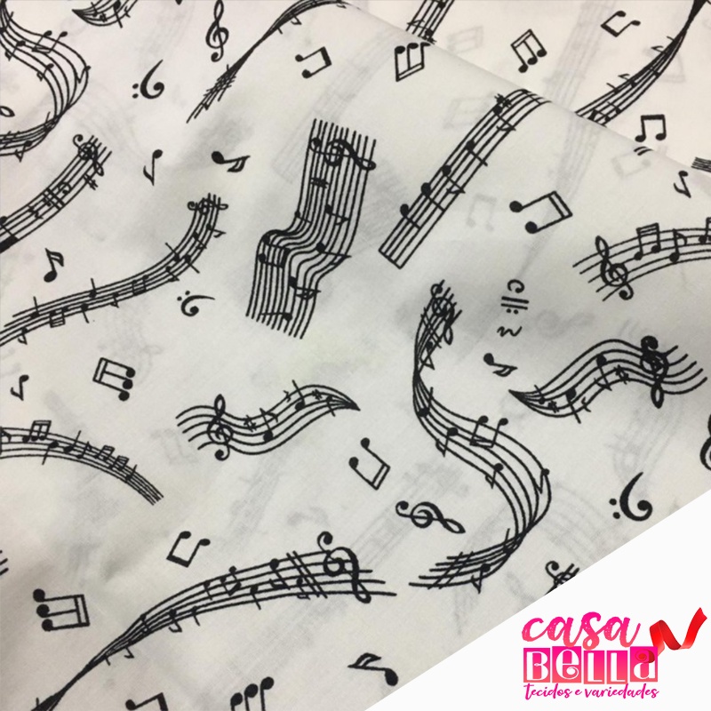 Tecido tricoline estampa musical 100% algodão 1,0mt x 1,50mt | Shopee ...
