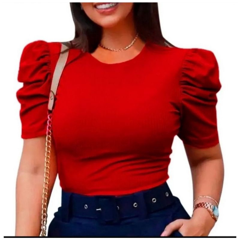 Blusa feminina com manga Bufante | Shopee Brasil