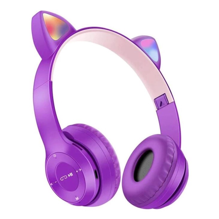 Fone De Ouvido Bluetooth Led Orelha Gato Infantil Headphone Roxo Barato