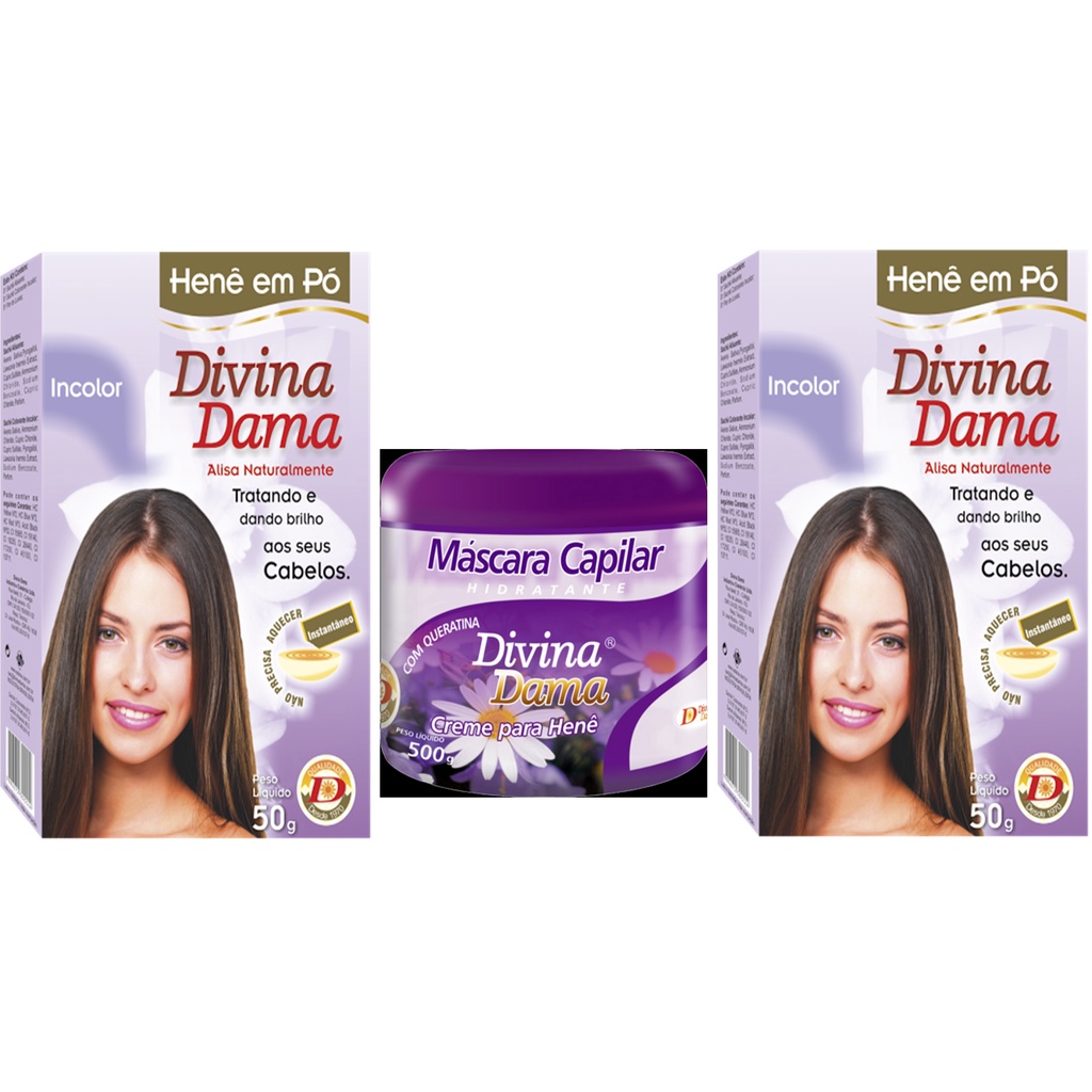 Hene Divina Dama Incolor em Po 02x50gr Jaborandi + Mascara Hidratante ...