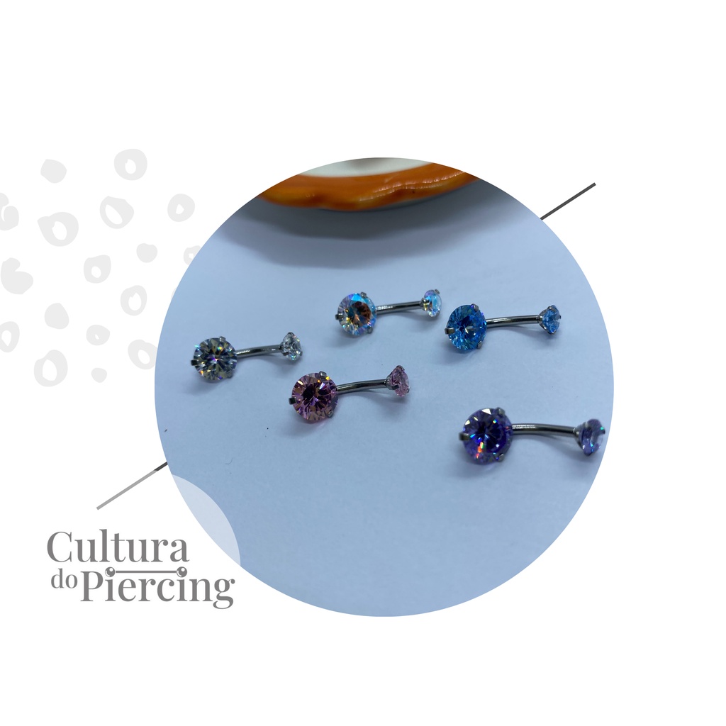 Piercing Umbigo com Pedra Redonda Azul