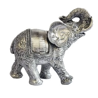 Elefante Indiano Floral Abstrato Decoração 21x10x25 Decorativo Enfeite Gesso Prata