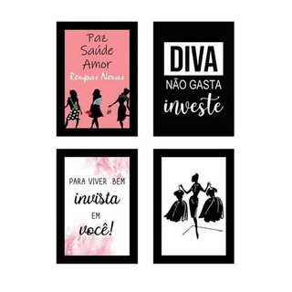 Quadros Salão Beleza Diva Motivação Frases 3 Peças 20x28cm