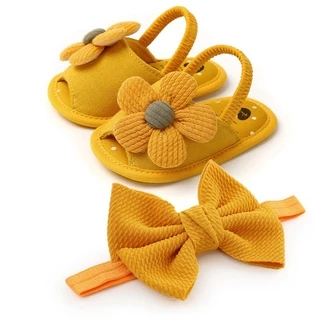 Sapato Infantil Feminino Respirável Antiderrapante + Faixa De Cabelo Para Recém-Nascidos / Bebês / Meninas De 0-18 Meses