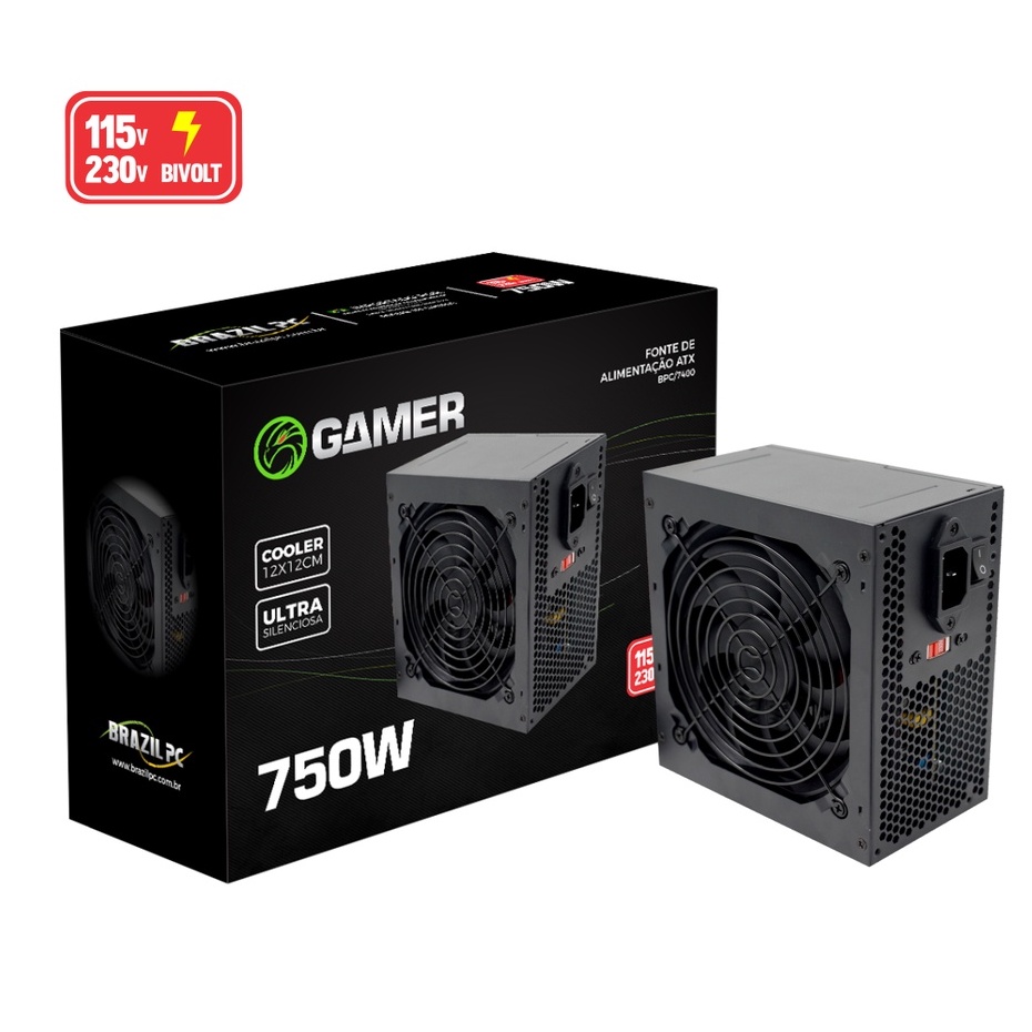 Fonte Atx 750w Real Gamer Brazilpc/Tronos Silenciosa Bivolt