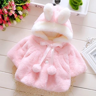 Casaco De Inverno Para Meninas Branco Quente Rosa Orelhas De Coelho Capa Estilo Coreano Grosso De Veludo Fofo Bebê