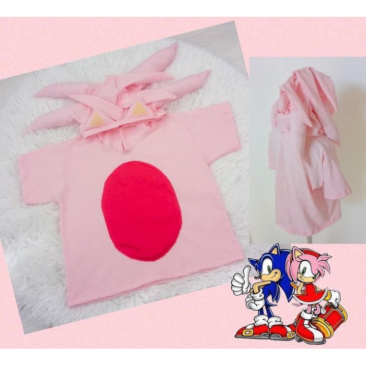 Fantasia Sonic Rosa Infantil Vestido Amy Rose Com Máscara
