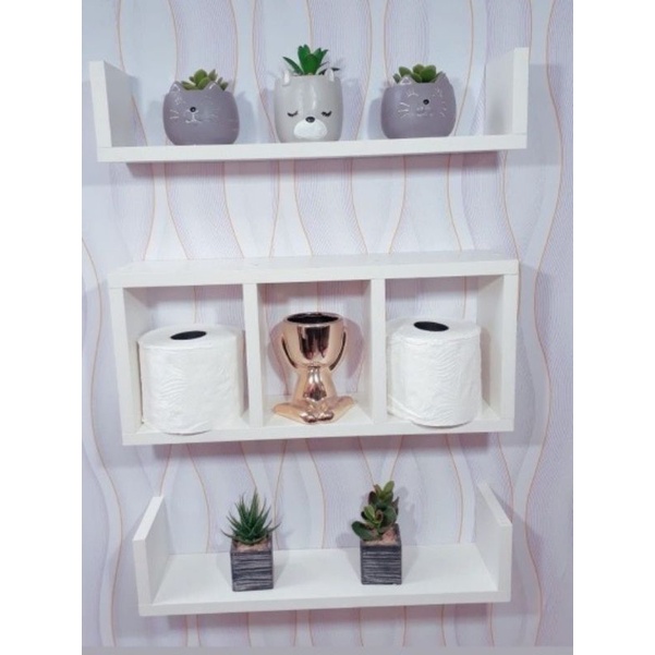 Kit Nichos Decorativos. 2 prateleiras 1 Nicho com divisórias MDF/Branco Sala Banheiro e Quarto