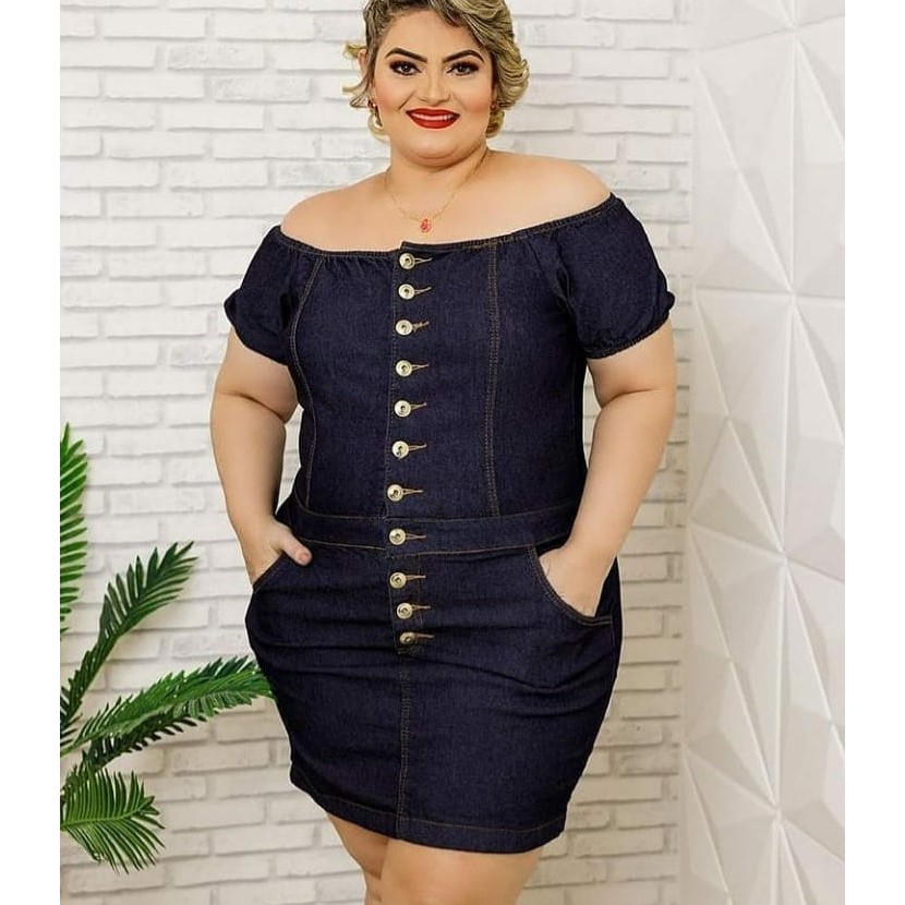 Vestido ciganinha jeans plus sales size